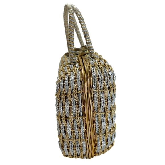 KORET Vintage 60’s Gold & Silver Woven Metal Handbag - Picture 4 of 12
